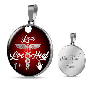 Live Love Heal Necklace Nurse Circle Pendant Necklace Stainless Steel 24 Inch C